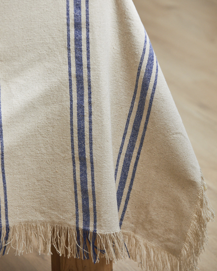 Nappe en coton bleu et écru disponible en plusieurs tailles