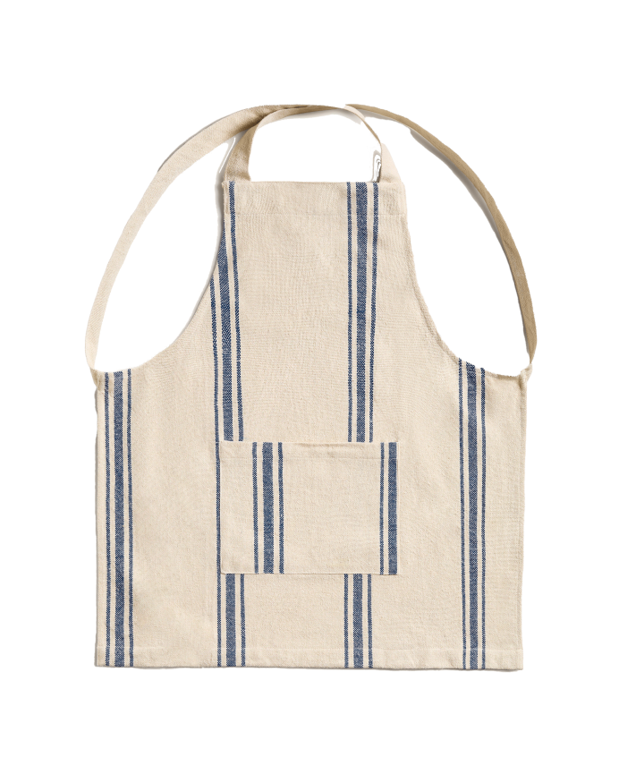 Tablier en coton bleu et écru 70x64 cm