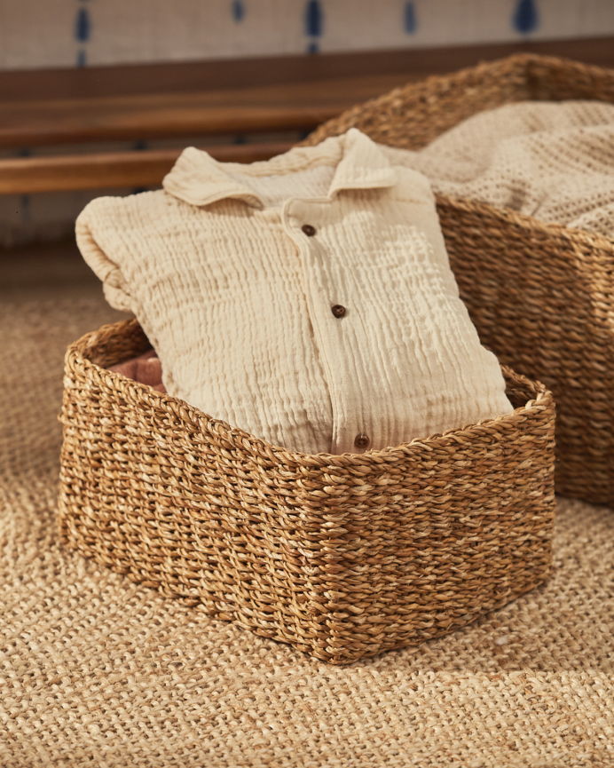 Panier carré en jonc de mer 32x25x16 cm