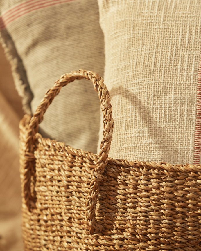 Panier en jonc de mer tressé avec anses 50x30x30 cm
