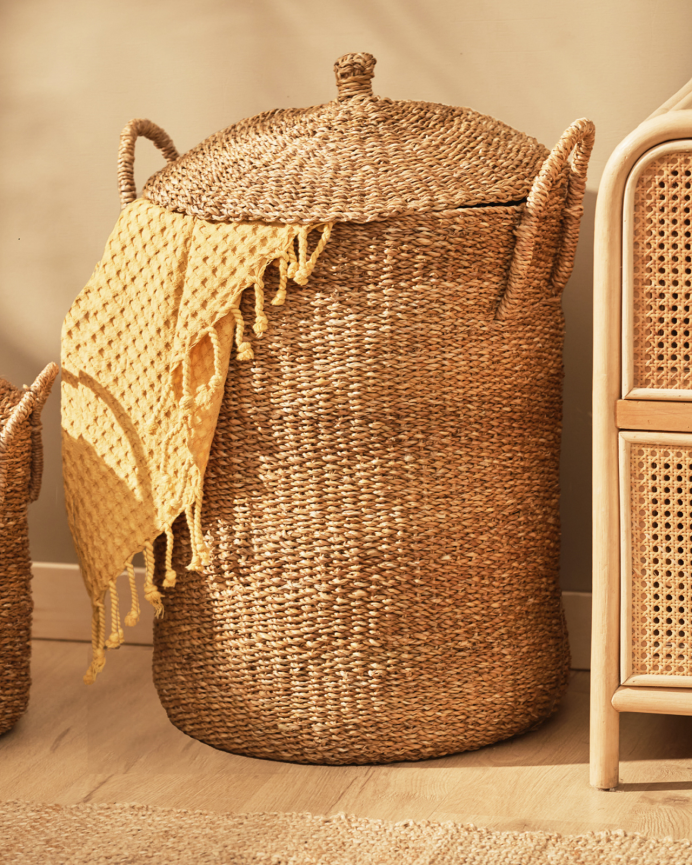 Panier avec couvercle en jonc de mer 70x45 cm