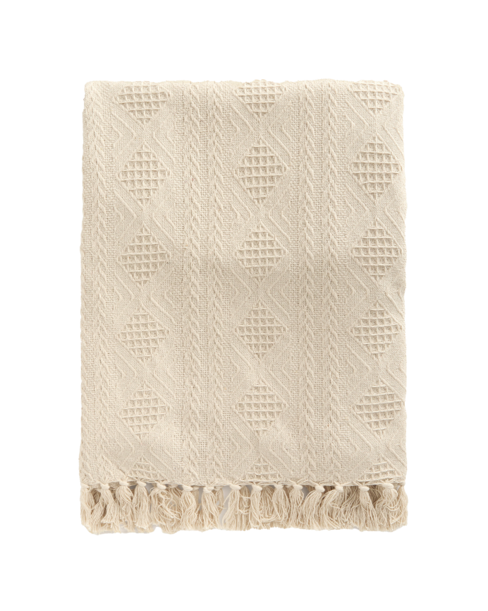 Plaid en coton jacquard écru 120x180 cm