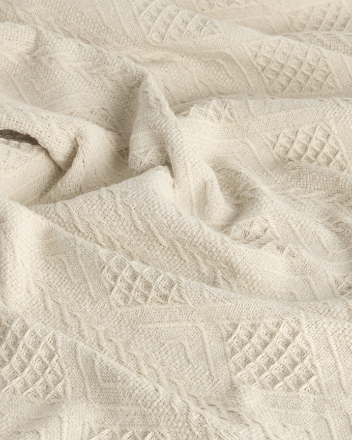 Plaid en coton jacquard écru 120x180 cm