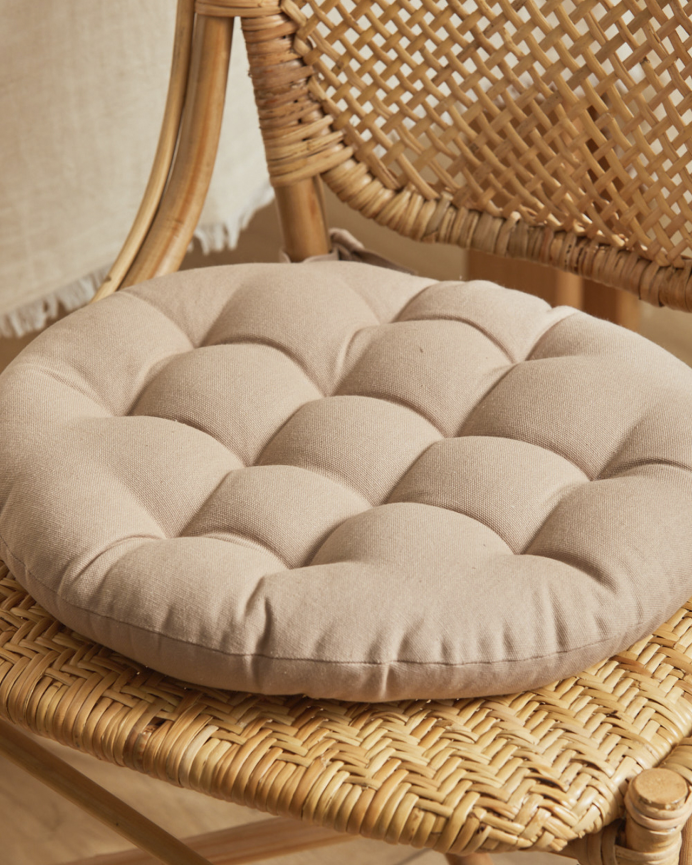 Coussin de chaise rond en coton couleur pierre 40x4 cm
