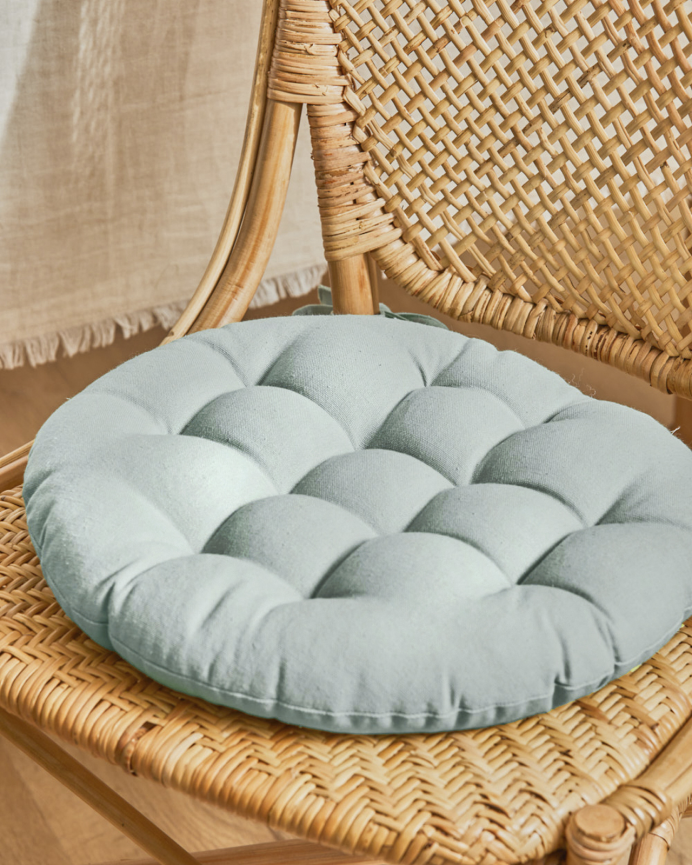 Coussin de chaise rond en coton couleur vert clair 40x4 cm
