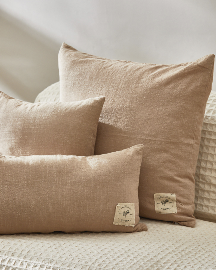 Housse de coussin vintage en coton couleur beige 30x60 cm
