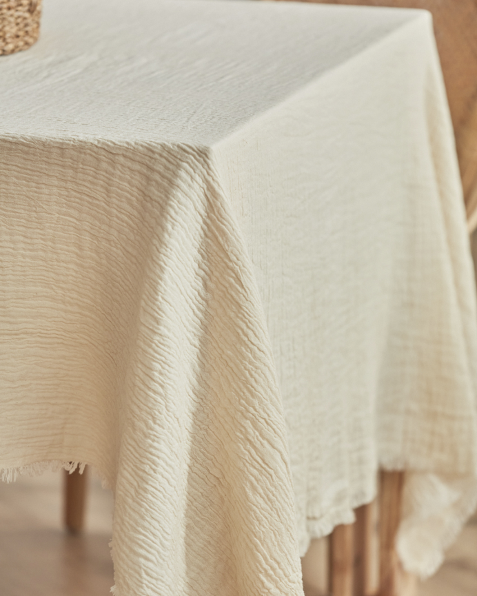 Nappe en coton mousseline écrue disponible en plusieurs tailles