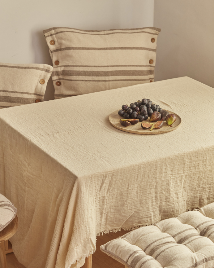 Nappe en coton mousseline écrue disponible en plusieurs tailles