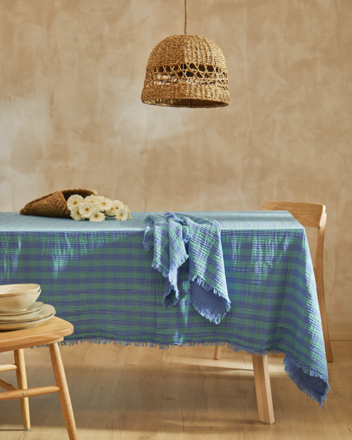 Nappe en coton mousseline tons bleus disponible en plusieurs tailles