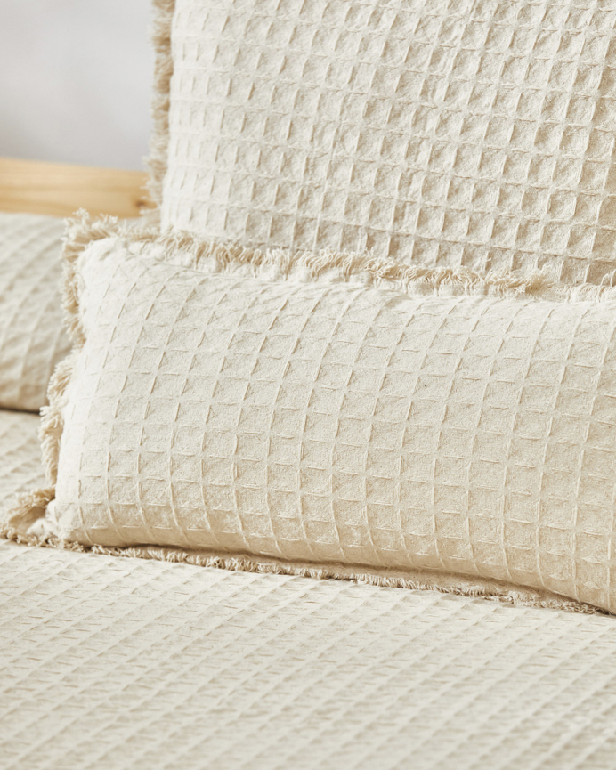 Housse de coussin en coton nid d’abeille couleur écru 30x60 cm