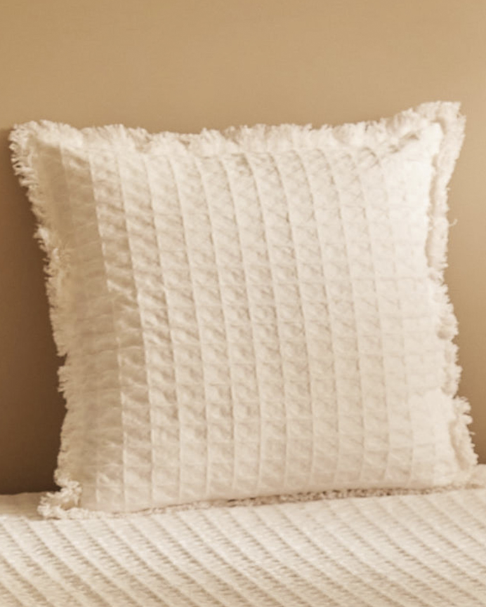 Housse de coussin en coton nid d’abeille couleur blanc disponible en plusieurs tailles