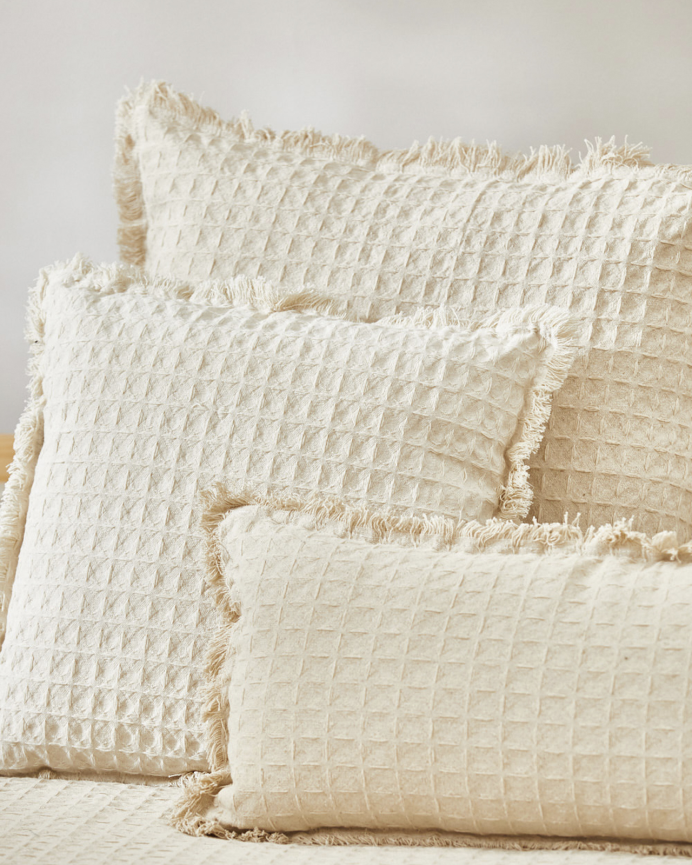 Housse de coussin en coton nid d’abeille couleur écru 30x60 cm