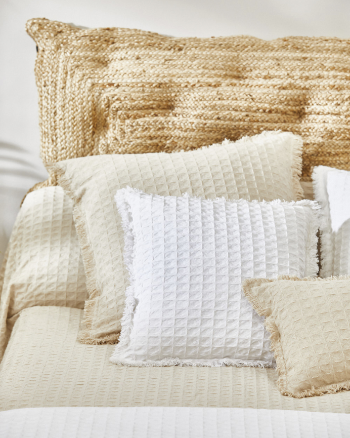 Housse de coussin en coton nid d’abeille couleur blanc disponible en plusieurs tailles