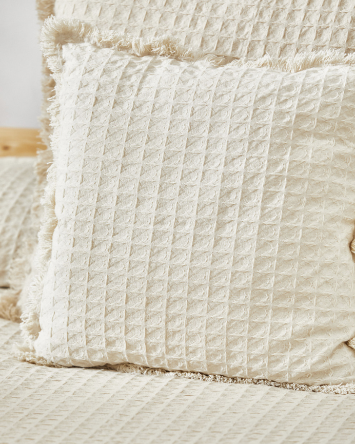 Housse de coussin en coton nid d’abeille couleur écru disponible en plusieurs tailles