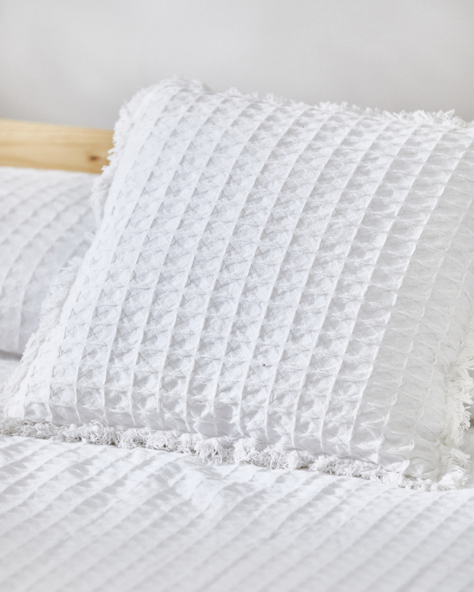 Housse de coussin en coton nid d’abeille couleur blanc disponible en plusieurs tailles