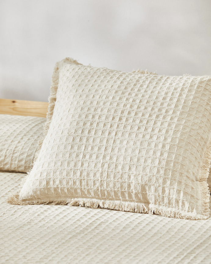 Housse de coussin en coton nid d’abeille couleur écru disponible en plusieurs tailles