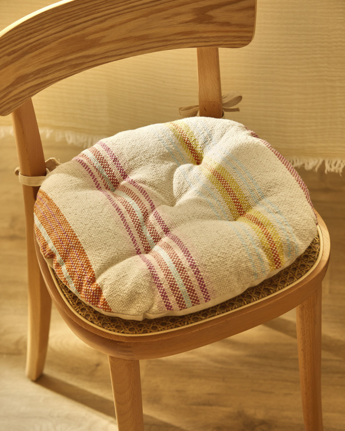 Coussin de chaise rond en coton multicolore 40x4 cm