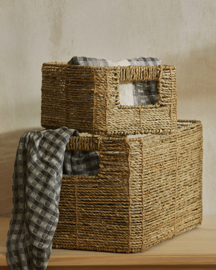 Panier rectangulaire en jonc de mer 32x23x20 cm