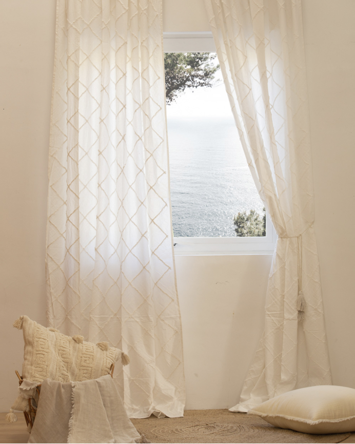 Rideau semi-translucide en coton couleur blanc 140x280 cm