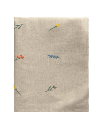 Nappe en lin brodé motif floral disponible en plusieurs tailles