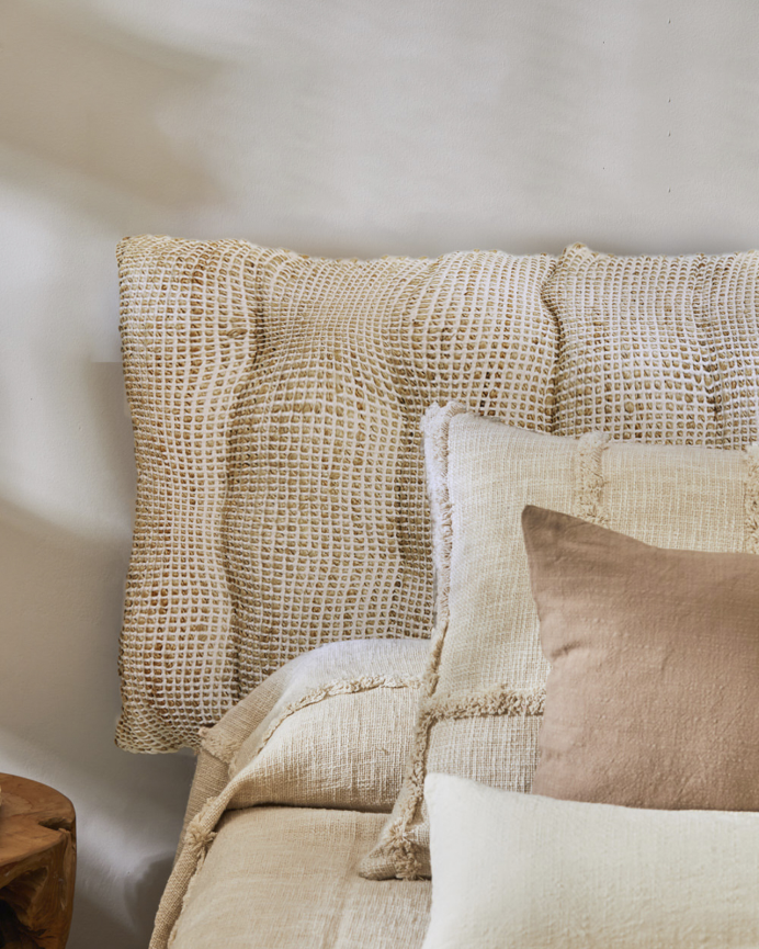Tête de lit matelassée en jute couleur écru disponible en plusieurs tailles