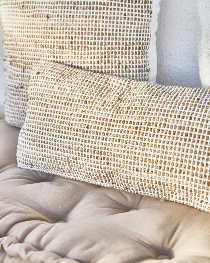 Housse de coussin en jute et coton couleur écru 30x60 cm
