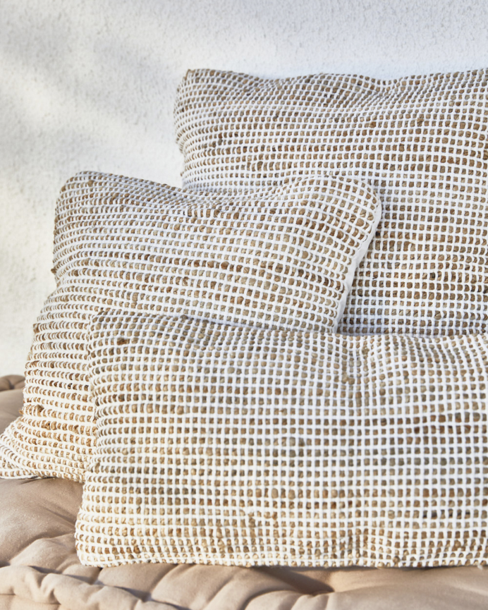 Housse de coussin en jute et coton couleur écru 30x60 cm