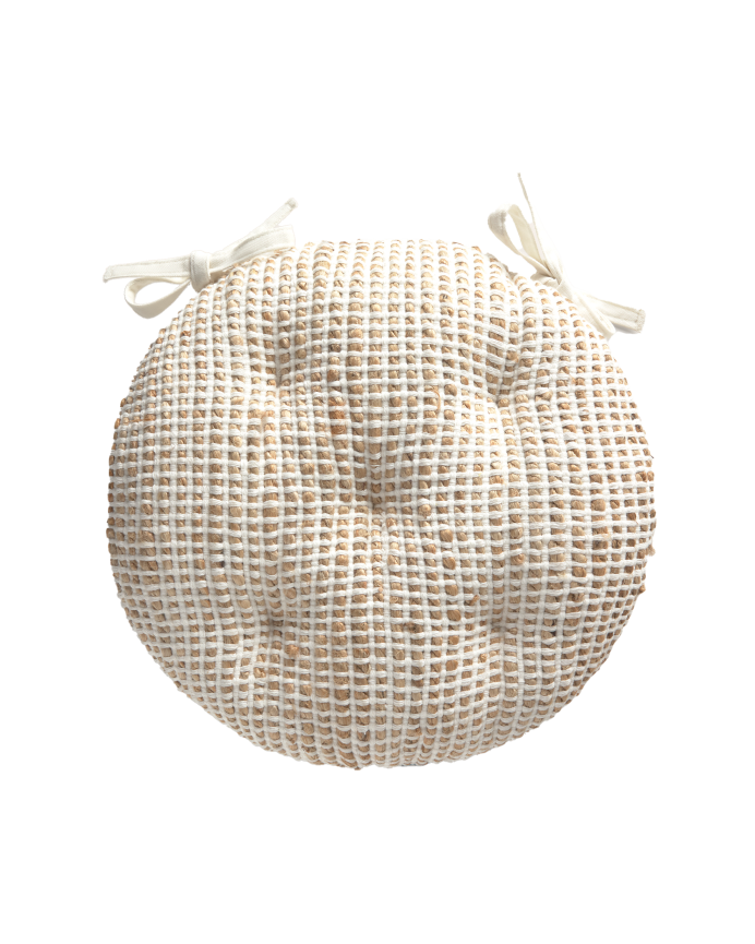 Coussin de chaise rond en jute et coton écru 40x4 cm