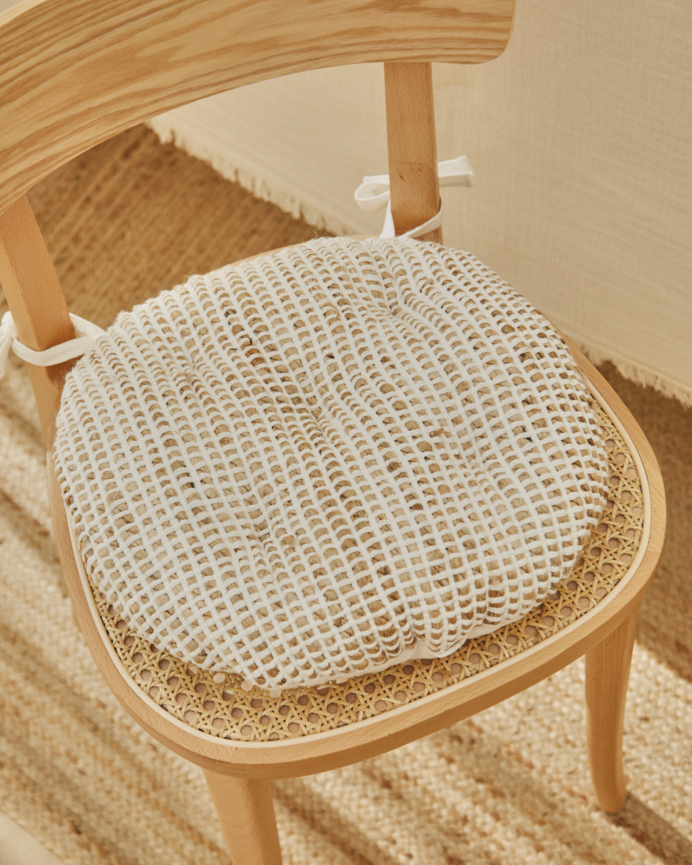 Coussin de chaise rond en jute et coton écru 40x4 cm