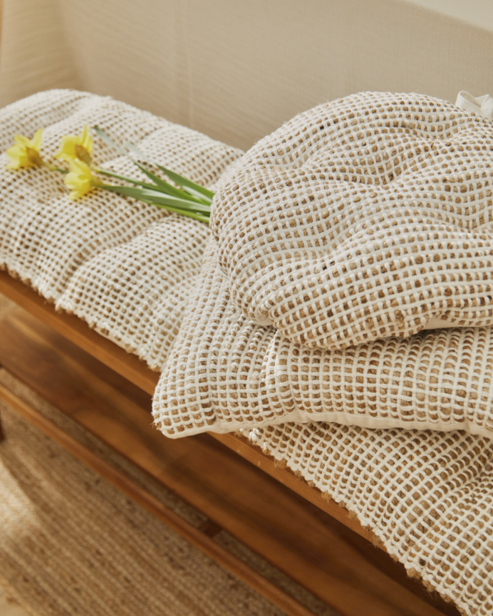 Coussin de banc en jute et coton écru 40x120x4 cm