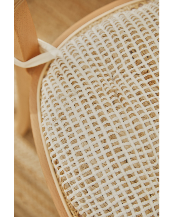 Coussin de chaise rond en jute et coton écru 40x4 cm