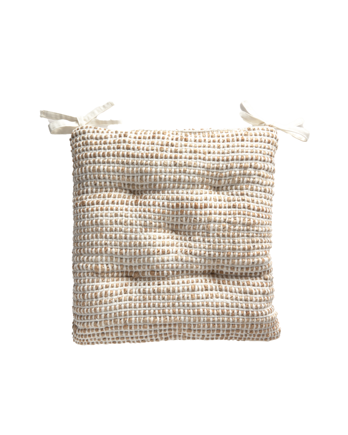 Coussin de chaise carré en jute et coton écru 40x40x4 cm