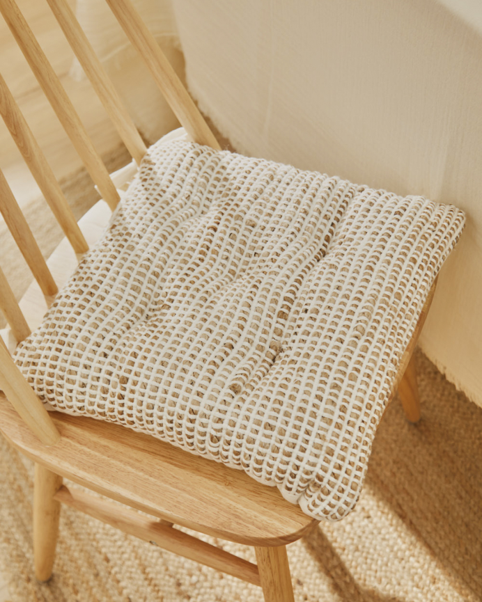 Coussin de chaise carré en jute et coton écru 40x40x4 cm