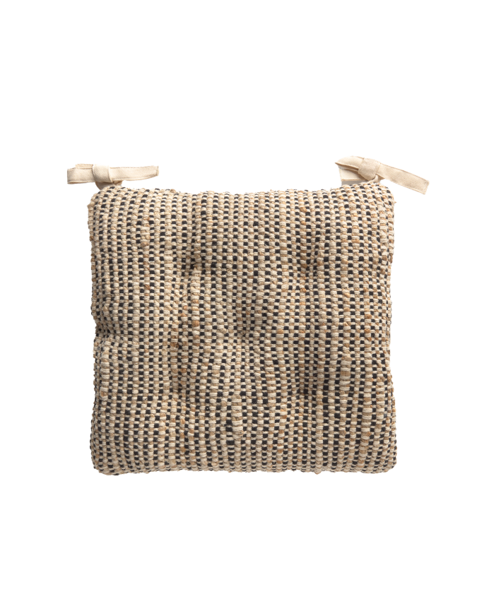 Coussin de chaise carré en jute et coton noir 40x40x4 cm