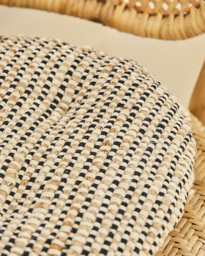 Coussin de chaise rond en jute et coton noir 40x4 cm