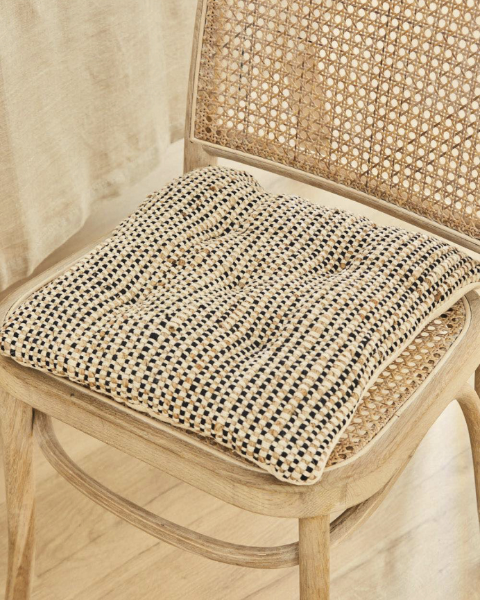 Coussin de chaise carré en jute et coton noir 40x40x4 cm