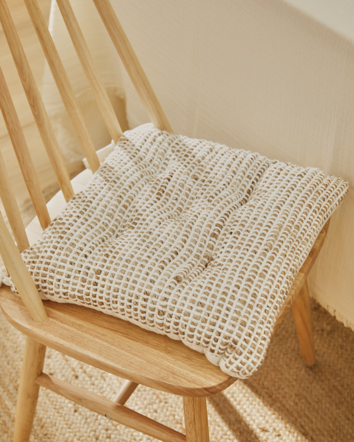 Coussin de chaise carré en jute et coton écru 40x40x4 cm