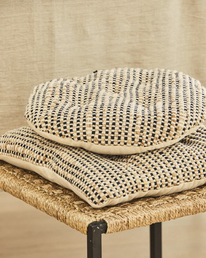 Coussin de chaise carré en jute et coton noir 40x40x4 cm