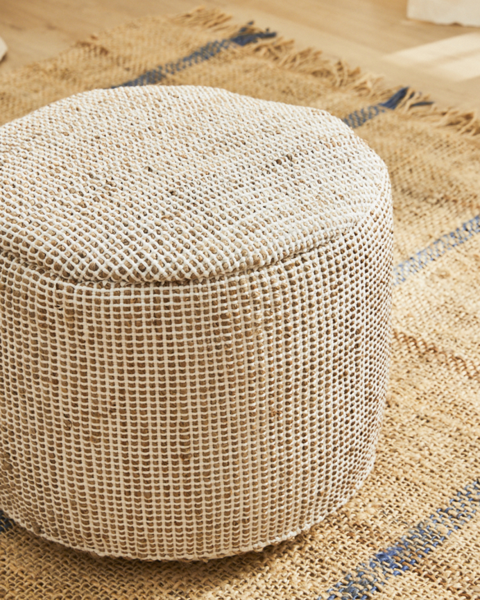 Pouf en jute et coton écru 50x35 cm