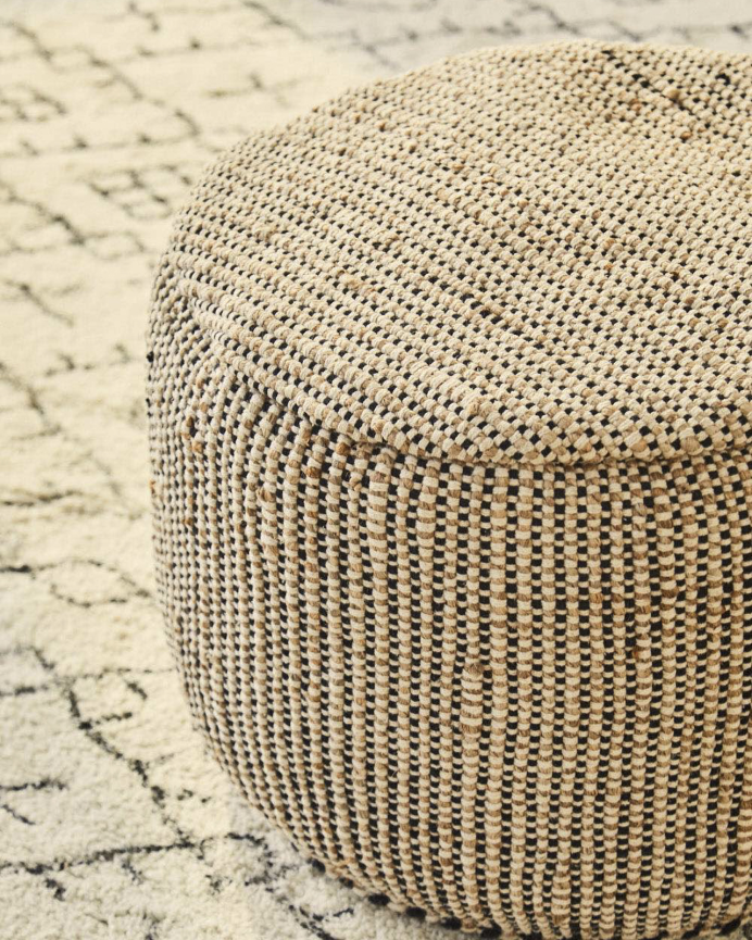 Pouf en jute et coton noir 50x35 cm