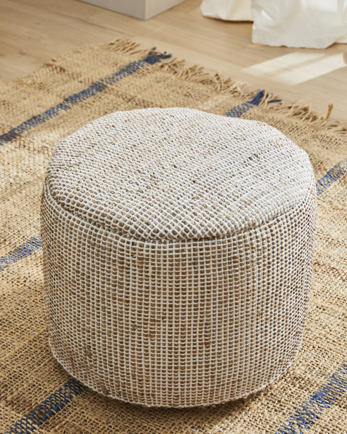 Pouf en jute et coton écru 50x35 cm