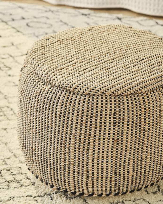 Pouf en jute et coton noir 50x35 cm