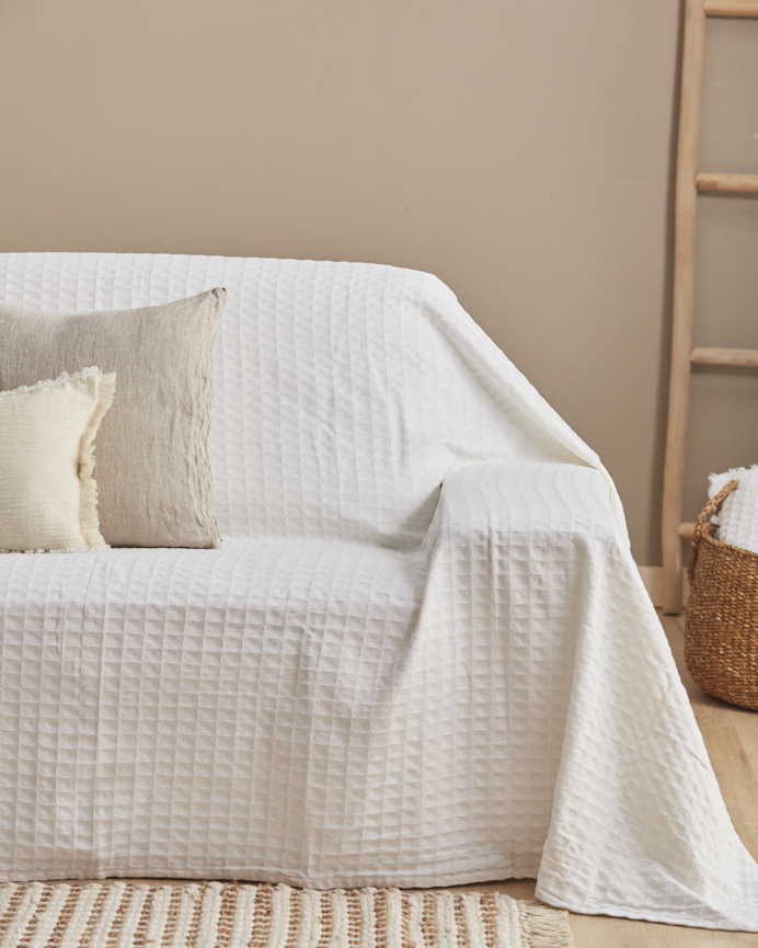 Couvre-lit en coton nid d’abeille couleur blanc disponible en plusieurs tailles