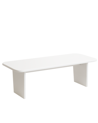 Table basse en bois massif avec laque brillante de couleur blanc cassé en différentes tailles