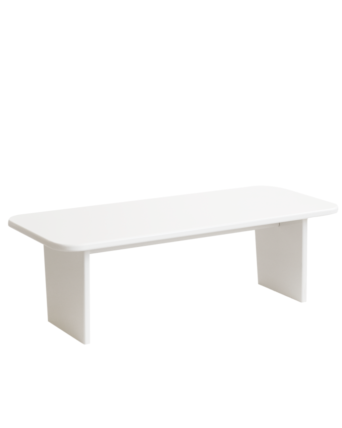 Table basse en bois massif avec laque brillante de couleur blanc cassé en différentes tailles