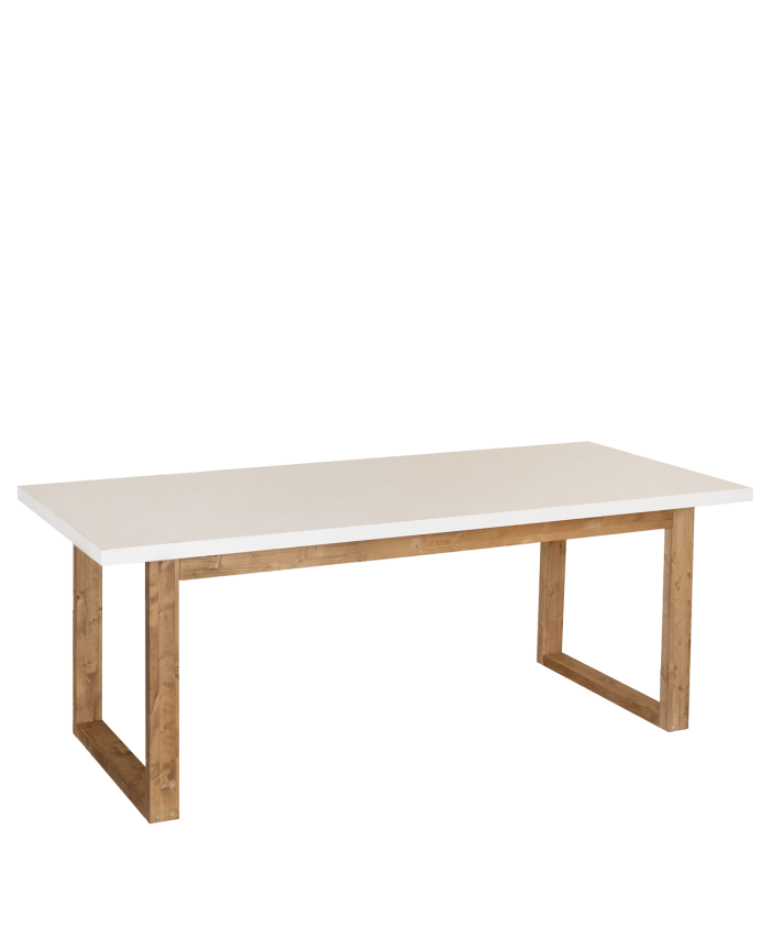 Table de salle à manger en bois massif avec laque brillante dans le ton blanc cassé en différentes tailles