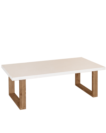 Table basse en bois massif avec laque brillante de couleur blanc cassé en différentes tailles