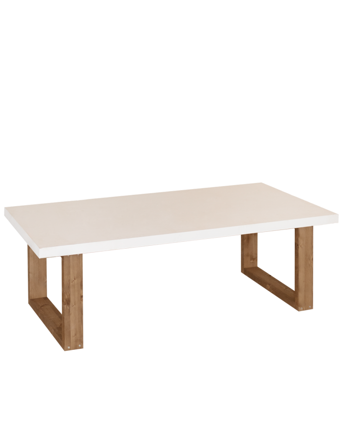 Table basse en bois massif avec laque brillante de couleur blanc cassé en différentes tailles