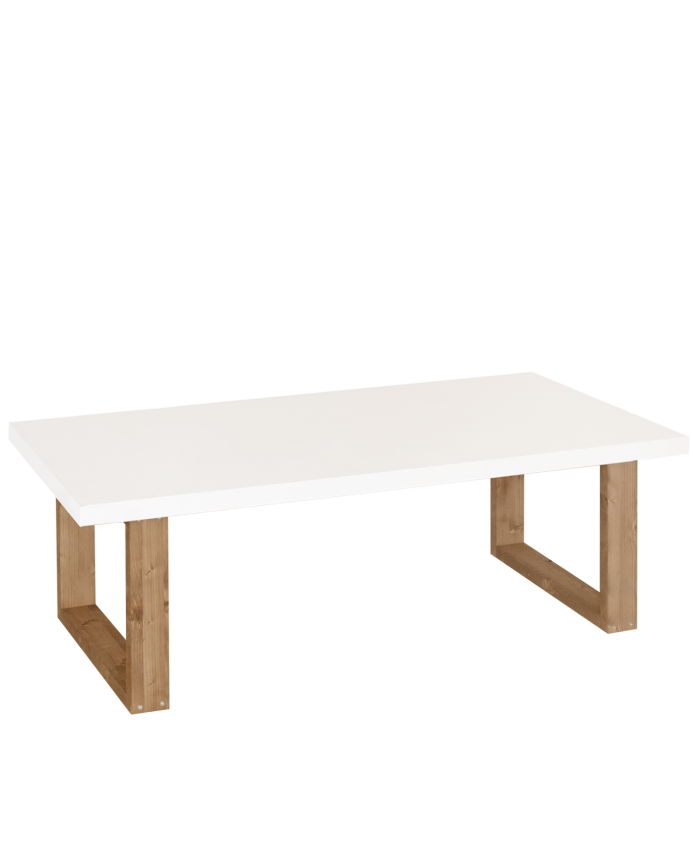 Table basse en bois massif avec laque mate de couleur blanc cassé en différentes tailles