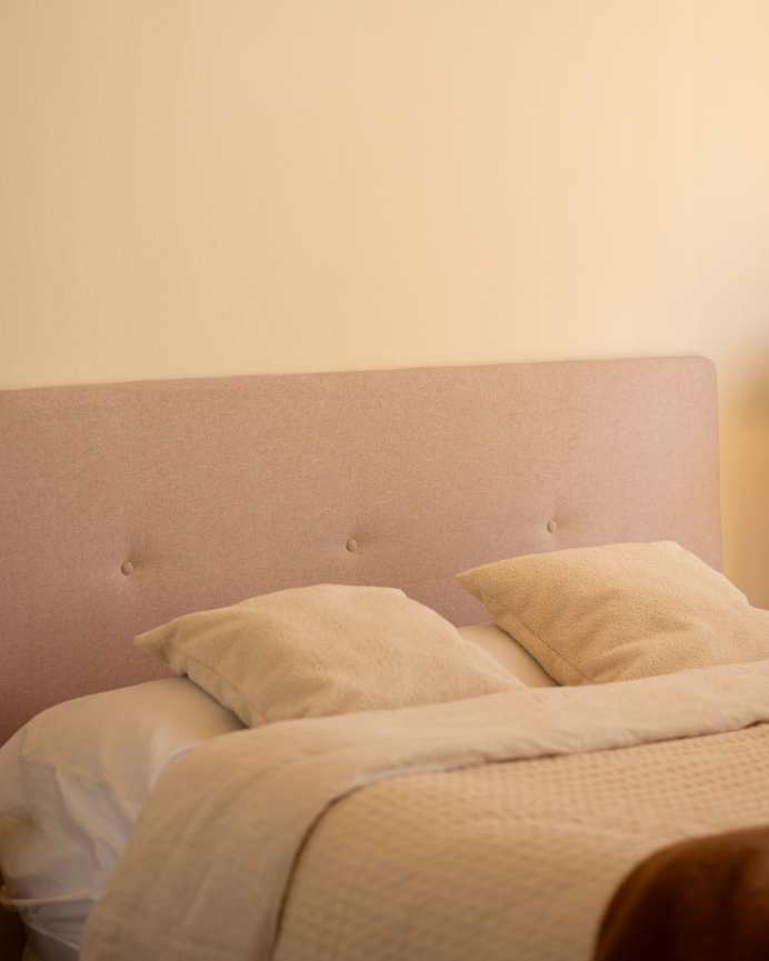 Tête de lit rembourrée en polyester avec boutons rose pâle en différentes tailles